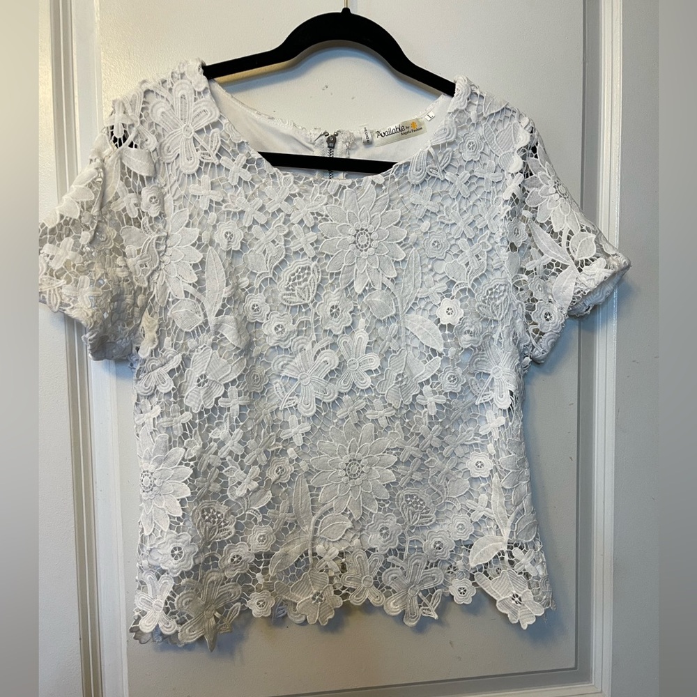 Available by. Angela Fashion White Lace Women's Top